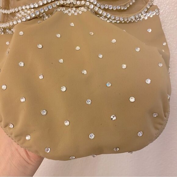 LA dance solo custom tan nude beige long leotard costume mesh rhinestones LC - Picture 9 of 16